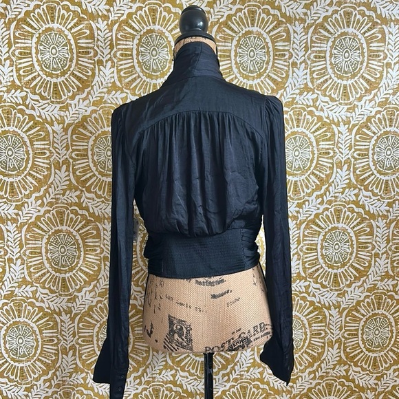 NWT Free People Meet Me There Tie Neck Button Front Blouse Top in Black size S - Picture 10 of 16